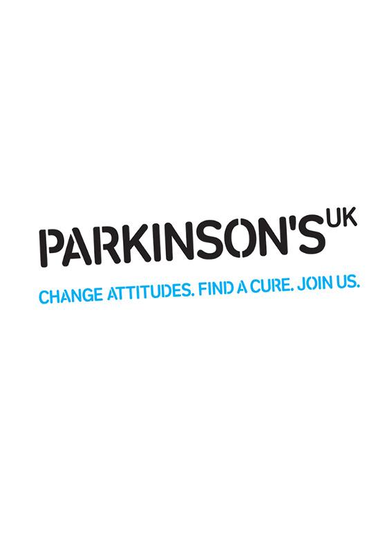 White background and close up of a Parkinson's UK logo with the slogan 'Change attitudes. Find a cure. Join us.' underneath