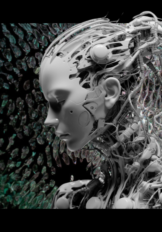 Ai grey robot lady
